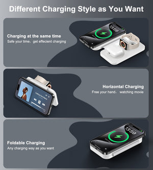 T616-F-WH 3-in-1 Magnetic Foldable Wireless Charger | White