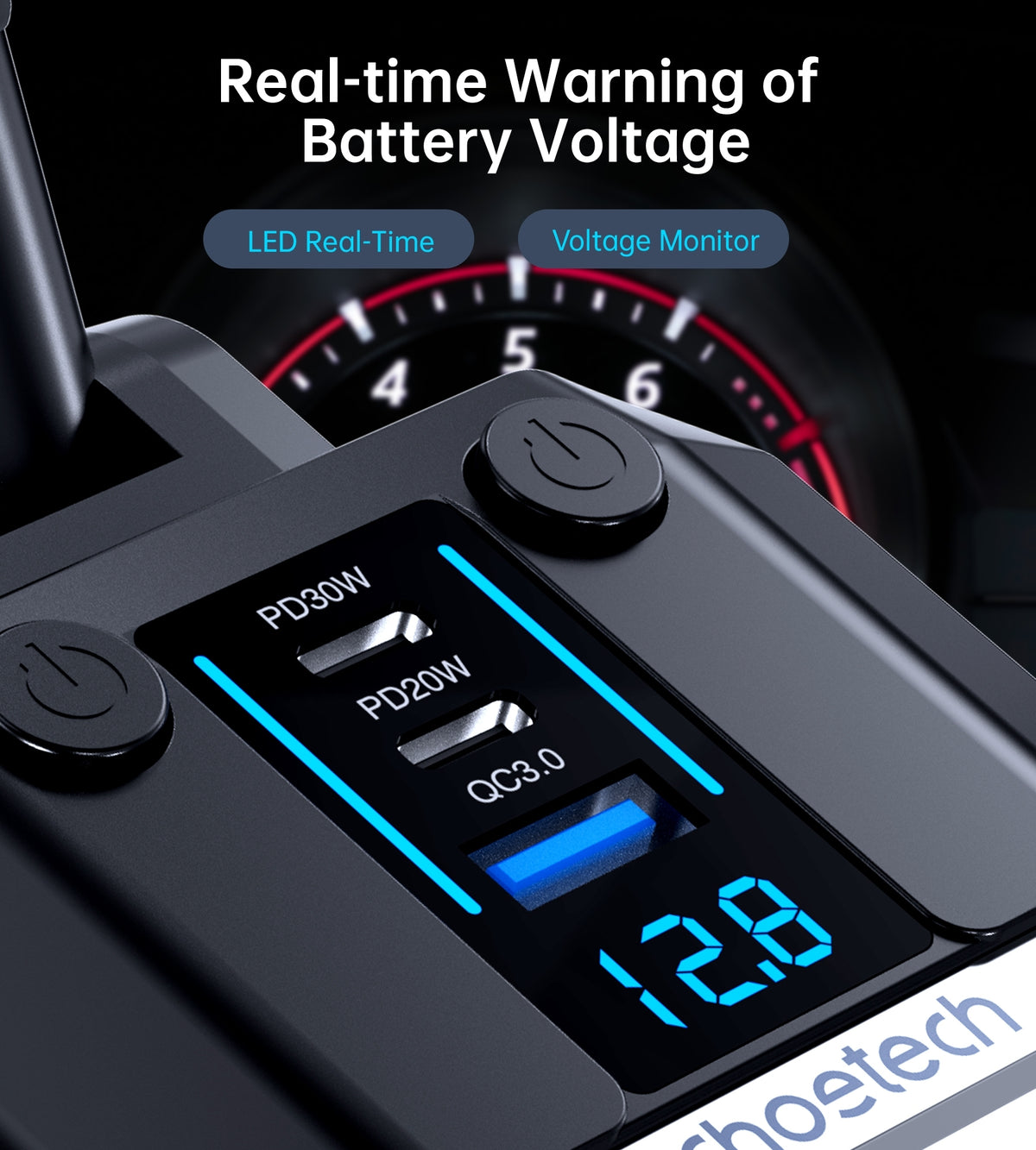 CHOETECH TC0020 Car Charger | 45W | 2 Sockets + 2x USB-C + 1x USB-A | Cigarette Lighter Splitter