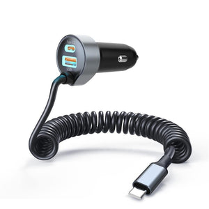 CHOETECH TC0030 65W 3-Port Fast Car Charger | 3.3ft Type-C Stretchable Cable