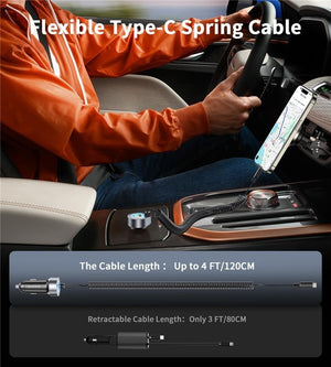 CHOETECH TC0030 65W 3-Port Fast Car Charger | 3.3ft Type-C Stretchable Cable