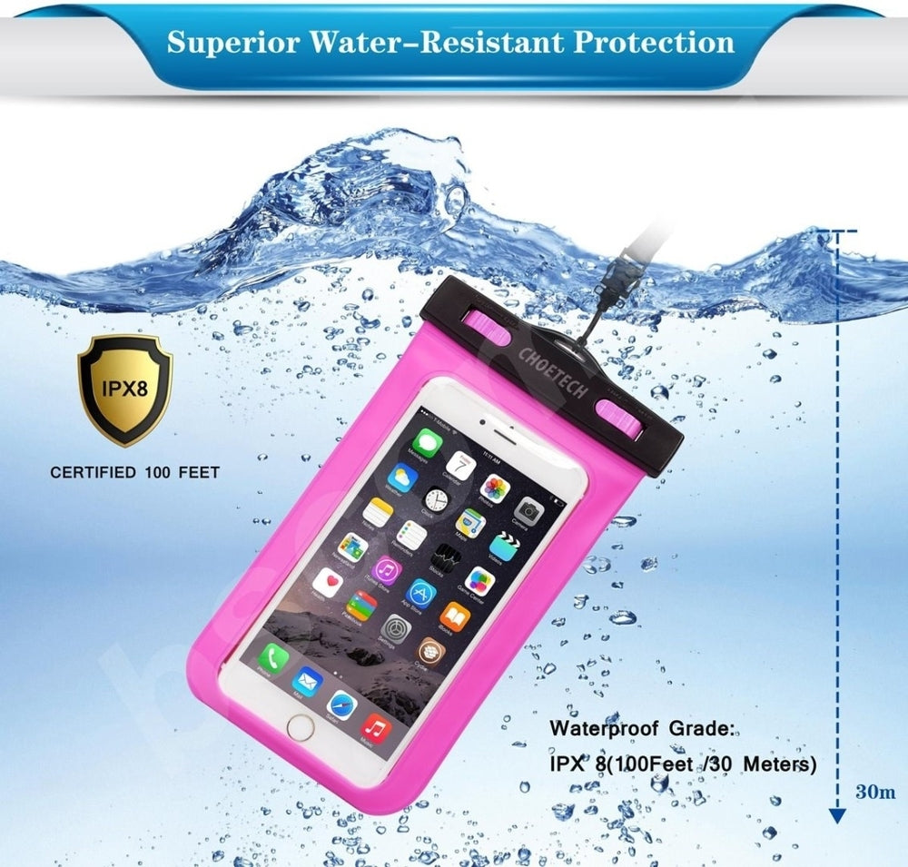 WPC007-PK Universal Waterproof Cell Phone Pouch Bag | Up to 8-inch | Pink