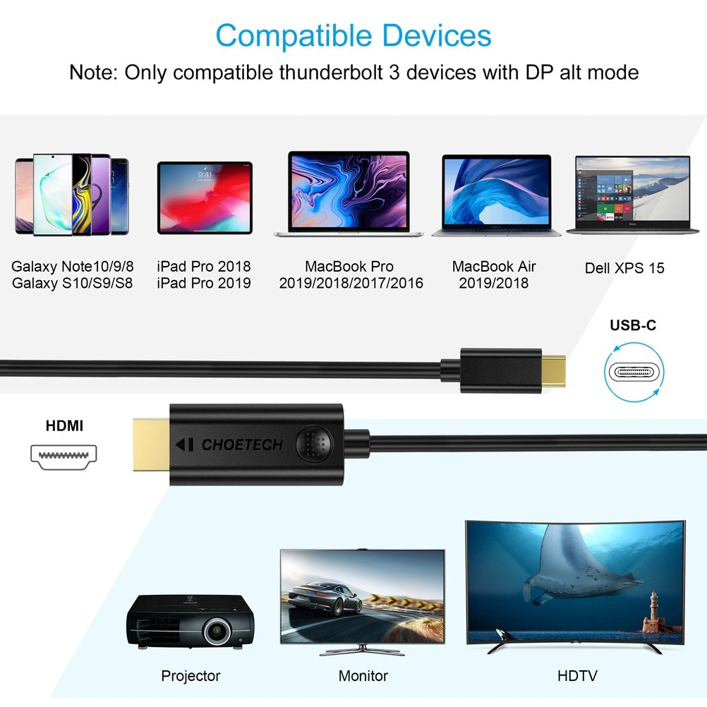 CHOETECH XCH-0030 USB-C to HDMI Cable | 3M | 4K UHD