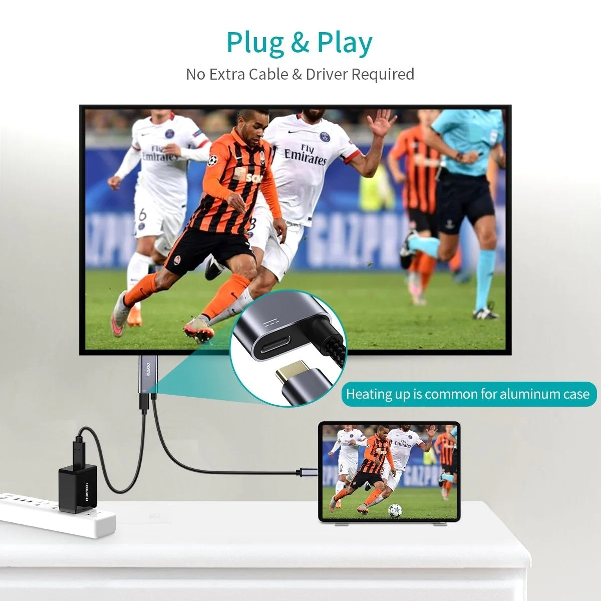 CHOETECH XCH-M180-GY-V2 USB-C to HDMI Adapter | 4K 60Hz | PD 100W Power Delivery | 1.8M Cable