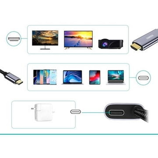 CHOETECH XCH-M180-GY-V2 USB-C to HDMI Adapter | 4K 60Hz | PD 100W Power Delivery | 1.8M Cable