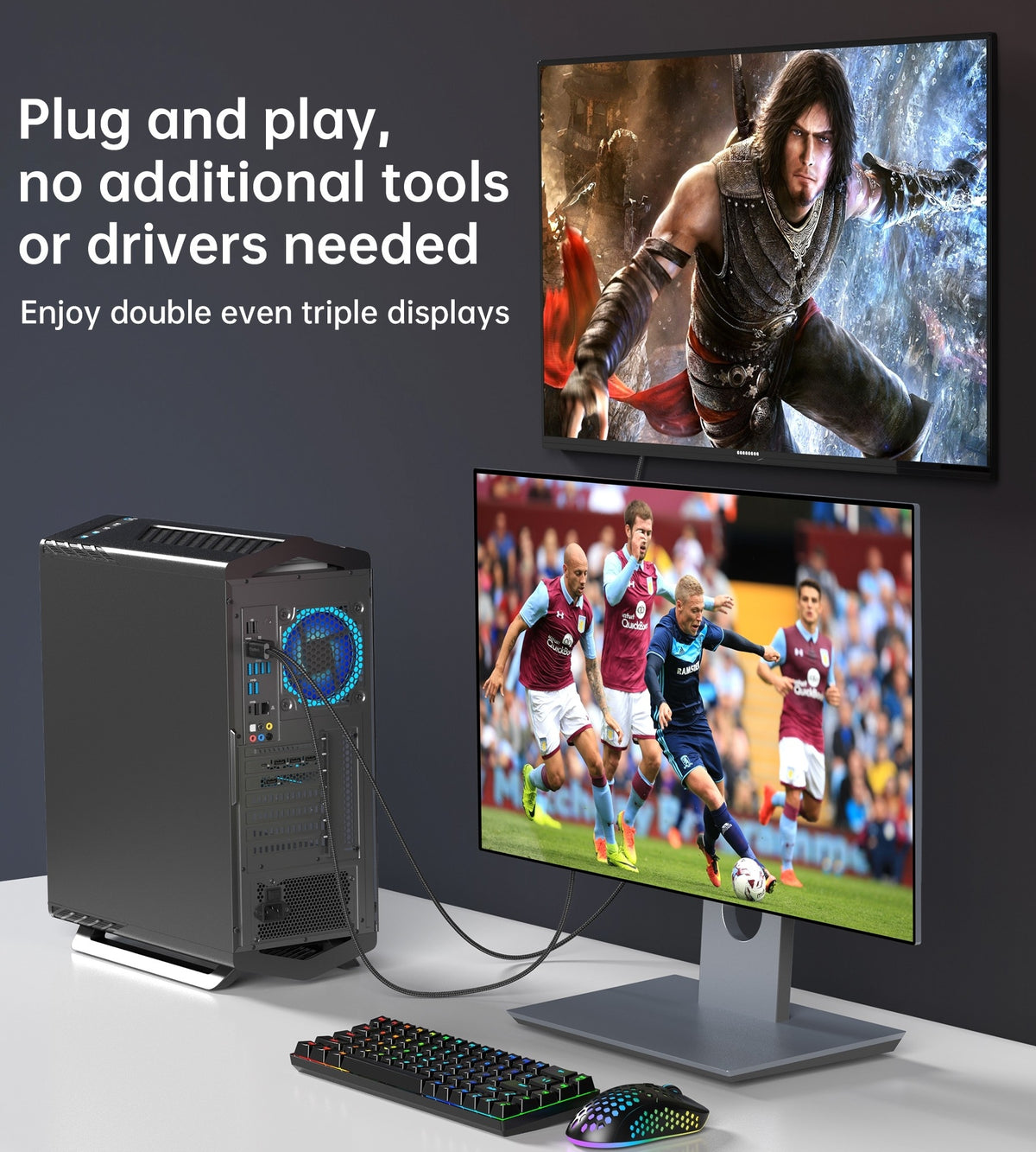 CHOETECH XDH01 4K 60Hz DisplayPort to HDMI Cable | Male to Male | Braided | 2M Length