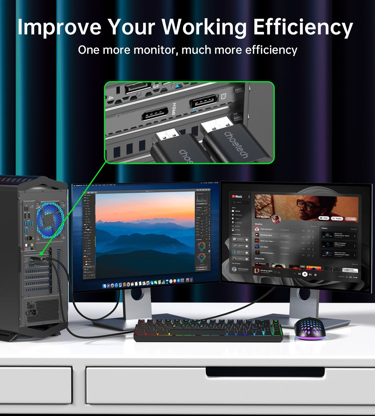 CHOETECH XDH01 4K 60Hz DisplayPort to HDMI Cable | Male to Male | Braided | 2M Length