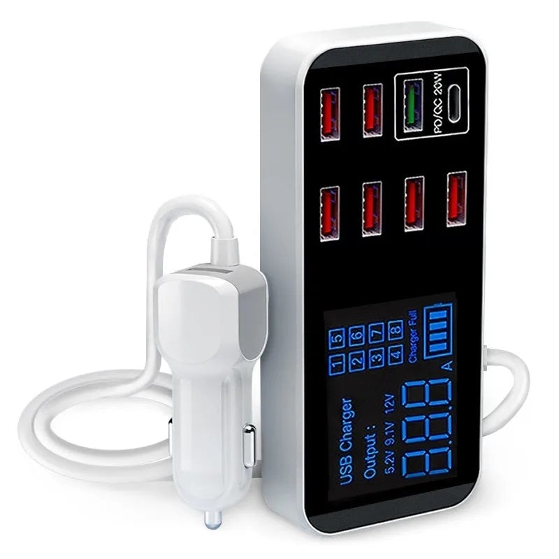 8-Port PD+QC3.0 Car Charger | With LED Display