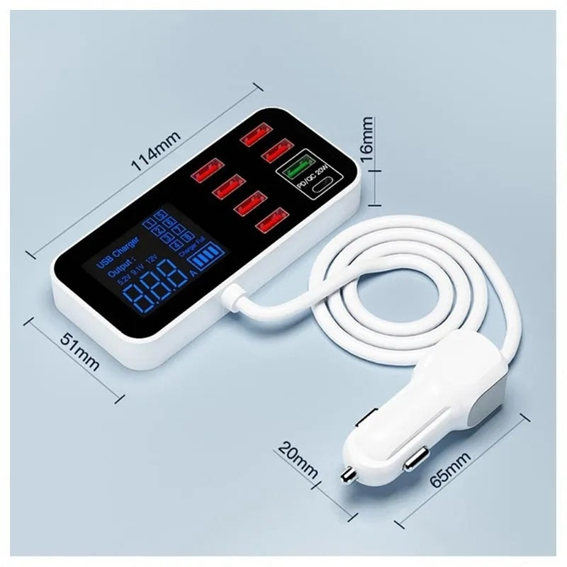 8-Port PD+QC3.0 Car Charger | With LED Display