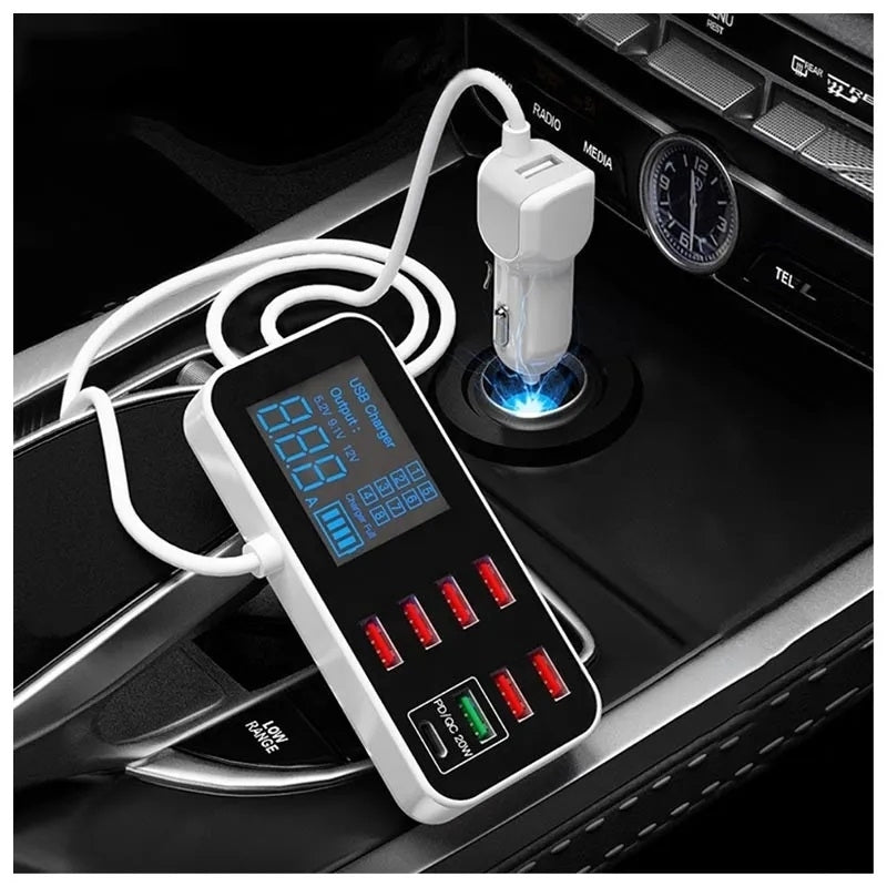 8-Port PD+QC3.0 Car Charger | With LED Display