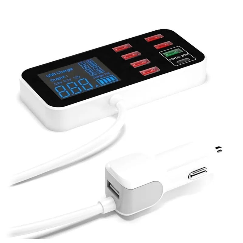 8-Port PD+QC3.0 Car Charger | With LED Display