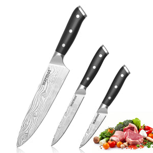 Warmot 3-Piece High Carbon Stainless Steel Cooking Knife Set | Triple Riveted Handle | With Gift Box | Model 997-3