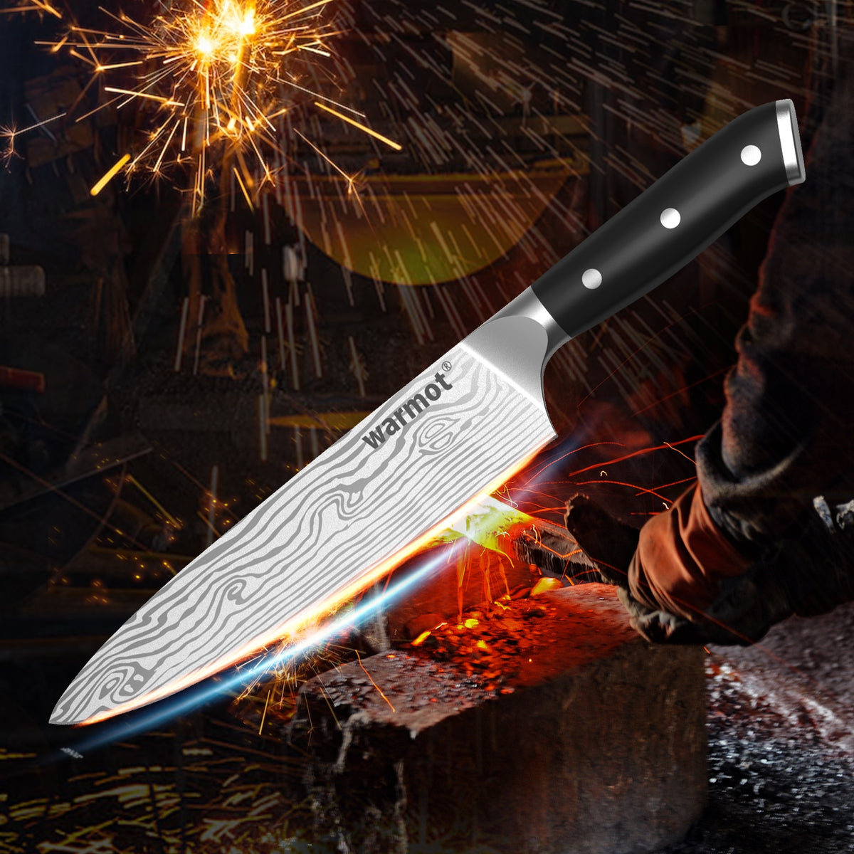 Warmot 3-Piece High Carbon Stainless Steel Cooking Knife Set | Triple Riveted Handle | With Gift Box | Model 997-3