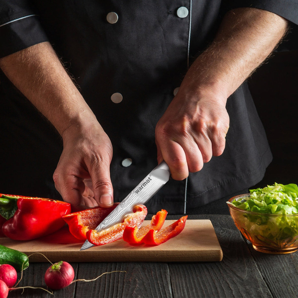 Warmot 3-Piece High Carbon Stainless Steel Cooking Knife Set | Triple Riveted Handle | With Gift Box | Model 997-3