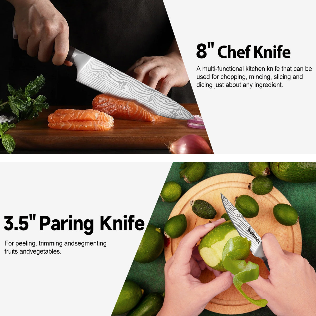 Warmot 3-Piece High Carbon Stainless Steel Cooking Knife Set | Triple Riveted Handle | With Gift Box | Model 997-3