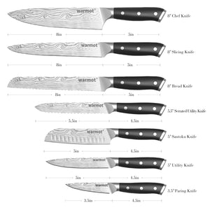 Warmot 7-Piece High Carbon Stainless Steel Cooking Knife Set | Triple Riveted Handle | With Gift Box | Model 997-7