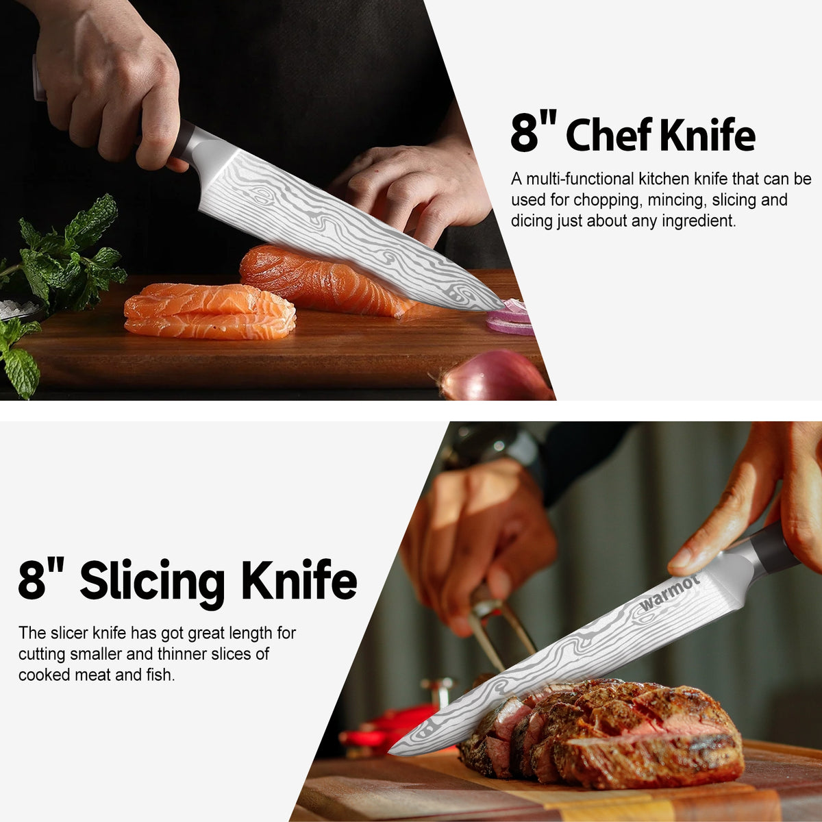 Warmot 7-Piece High Carbon Stainless Steel Cooking Knife Set | Triple Riveted Handle | With Gift Box | Model 997-7