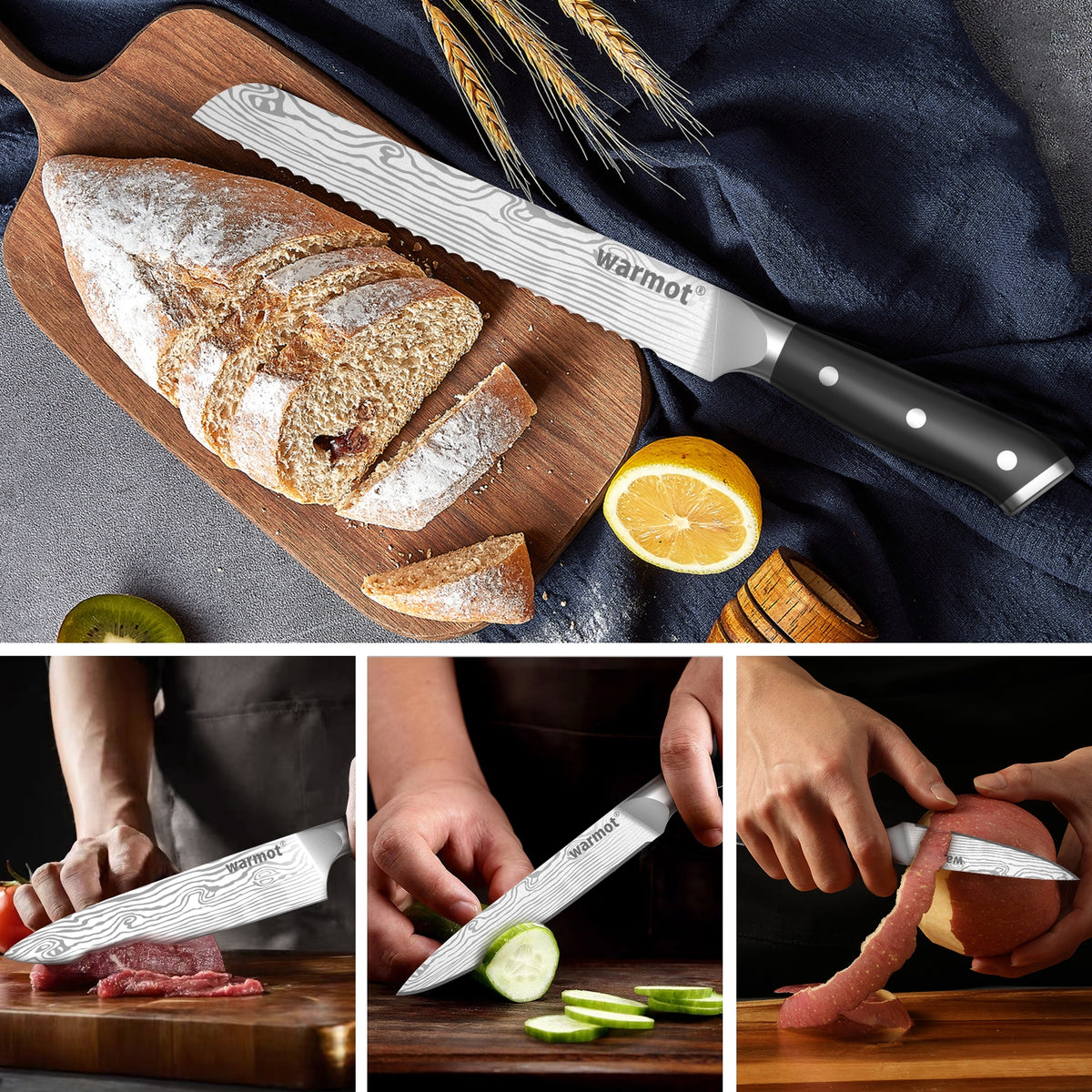 Warmot 7-Piece High Carbon Stainless Steel Cooking Knife Set | Triple Riveted Handle | With Gift Box | Model 997-7