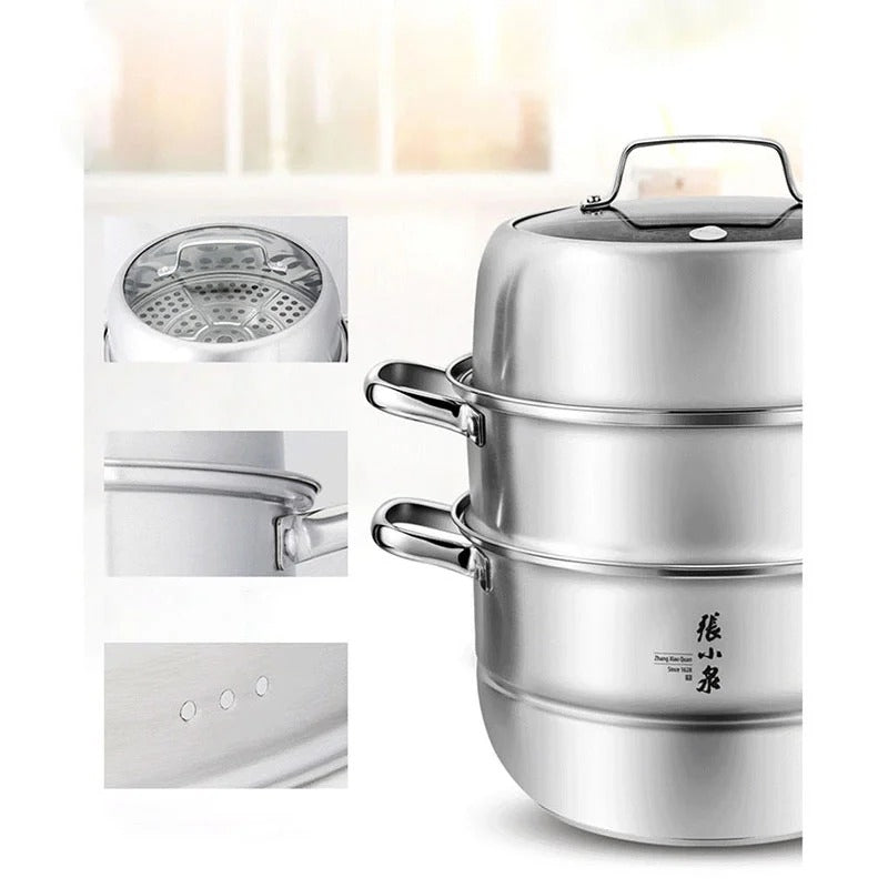 Zhang Xiao Quan 28cm 3-Tier Steamer | Stainless Steel | Traditional Cooking