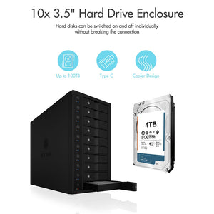 ICY BOX IB-3810-C31 Enclosure for 10x HDD | USB 3.1 (Gen 2) Type-C or Type-A Interface