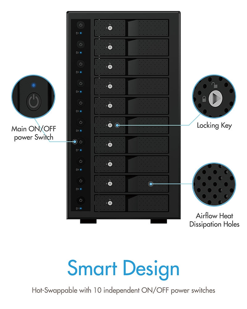 ICY BOX IB-3810-C31 Enclosure for 10x HDD | USB 3.1 (Gen 2) Type-C or Type-A Interface