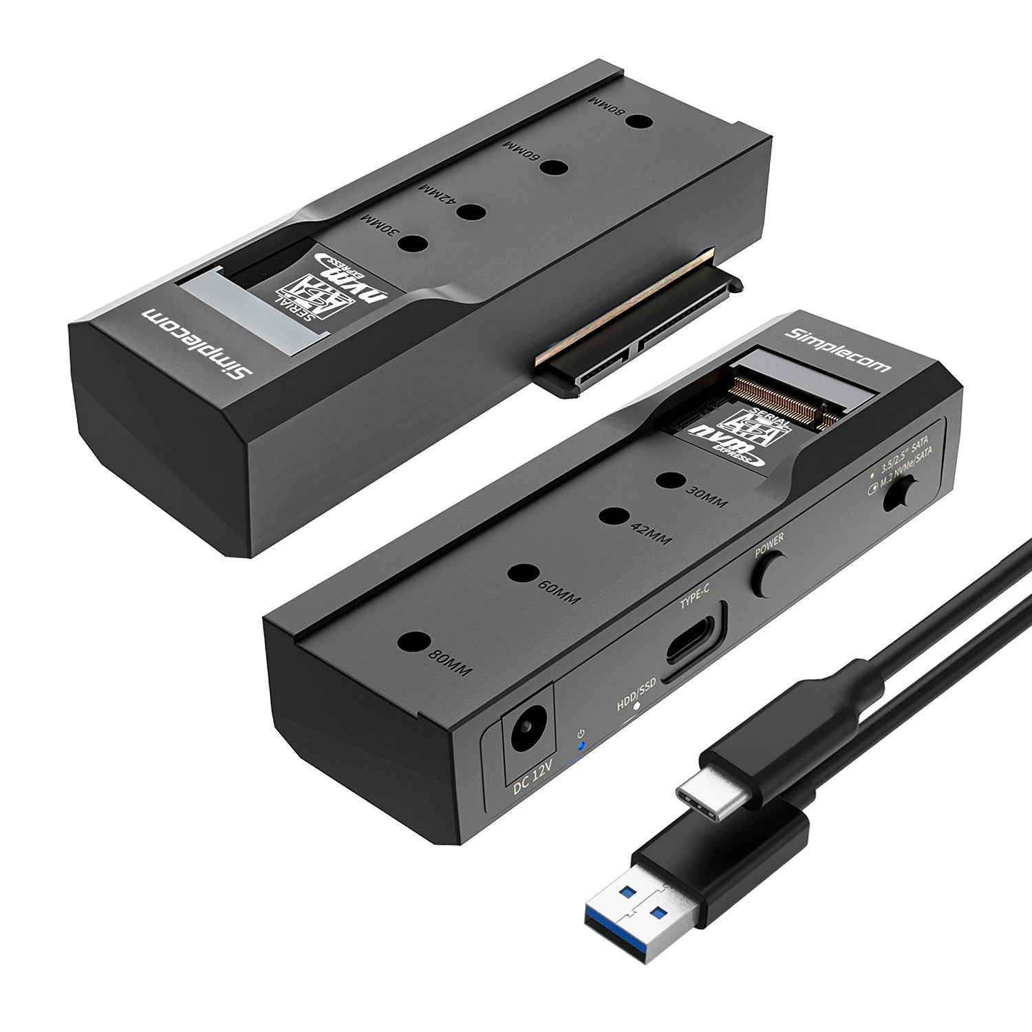 Simplecom SA536 USB to M.2 and SATA 2-IN-1 Adapter | 2.5"/3.5" HDD | NVMe/SATA M.2 SSD | Power Supply | USB 3.2 Gen2