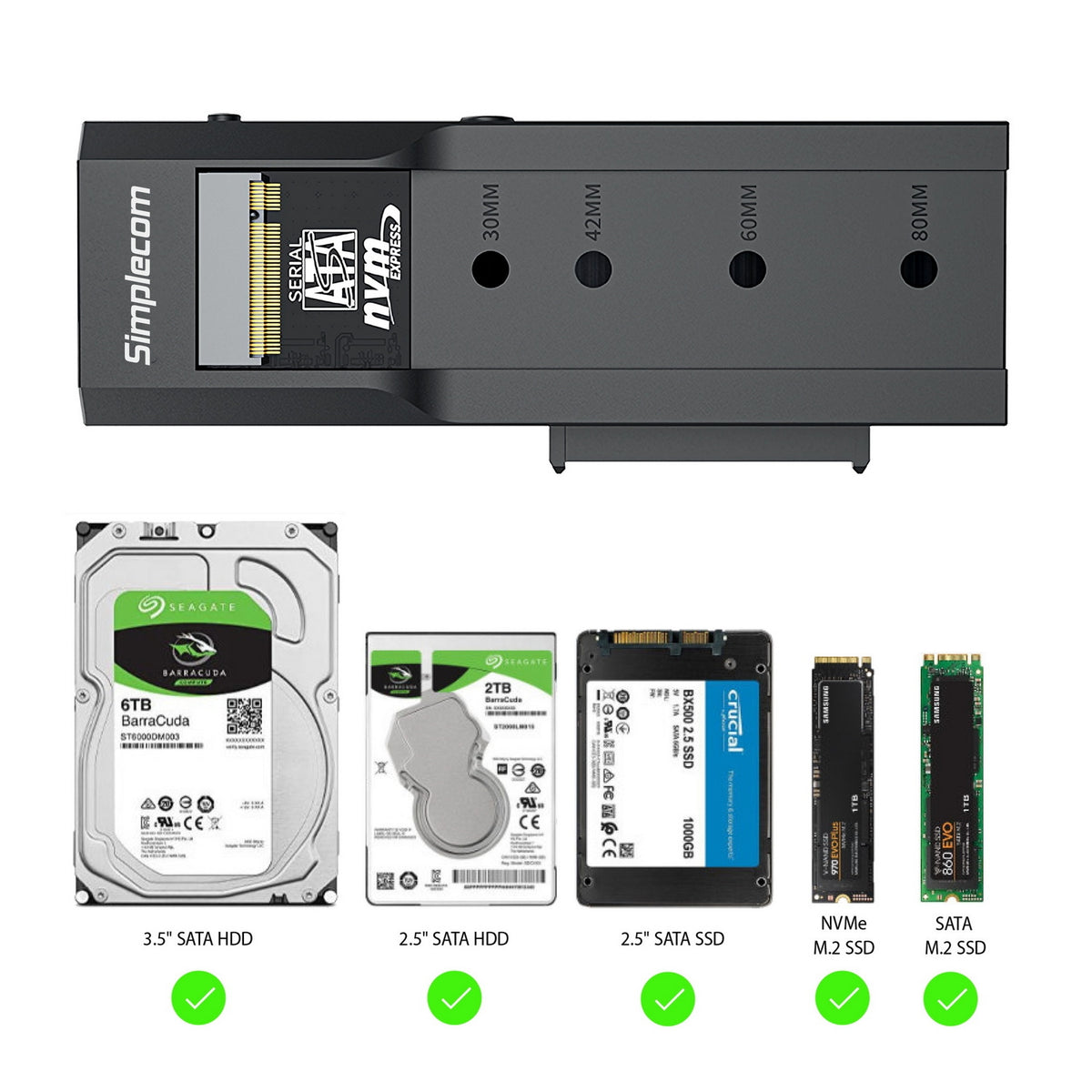 Simplecom SA536 USB to M.2 and SATA 2-IN-1 Adapter | 2.5"/3.5" HDD | NVMe/SATA M.2 SSD | Power Supply | USB 3.2 Gen2