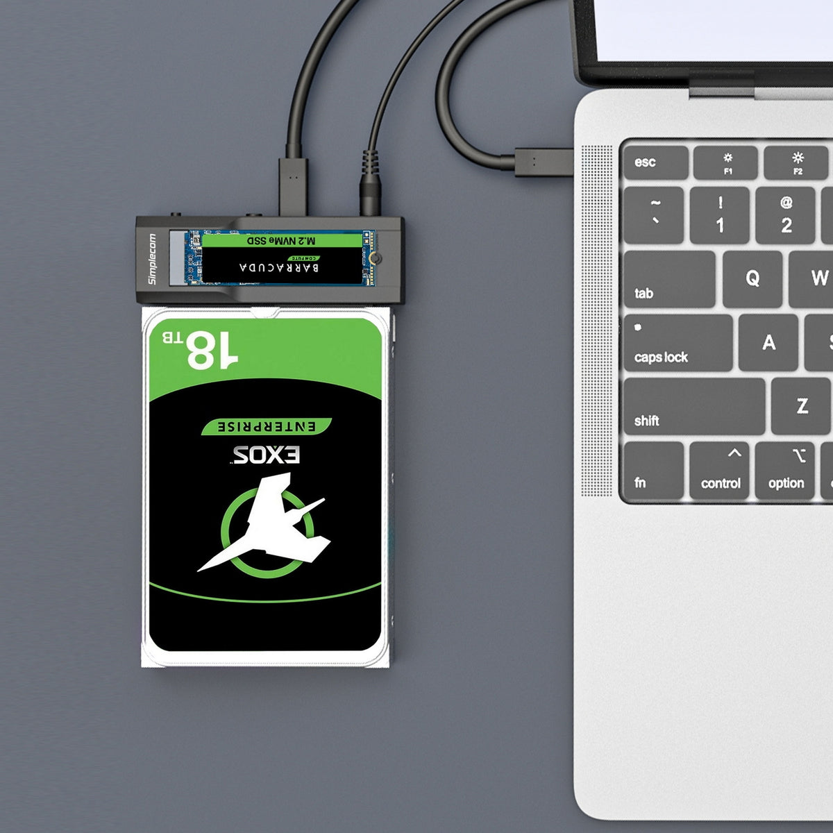 Simplecom SA536 USB to M.2 and SATA 2-IN-1 Adapter | 2.5"/3.5" HDD | NVMe/SATA M.2 SSD | Power Supply | USB 3.2 Gen2