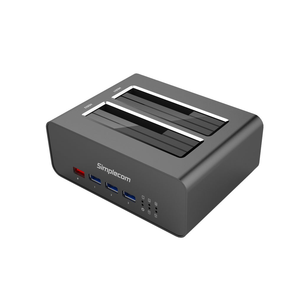 Simplecom SD352 USB 3.0 to Dual SATA Aluminium Docking Station | 3-Port Hub | 1 Port 2.1A USB Charger