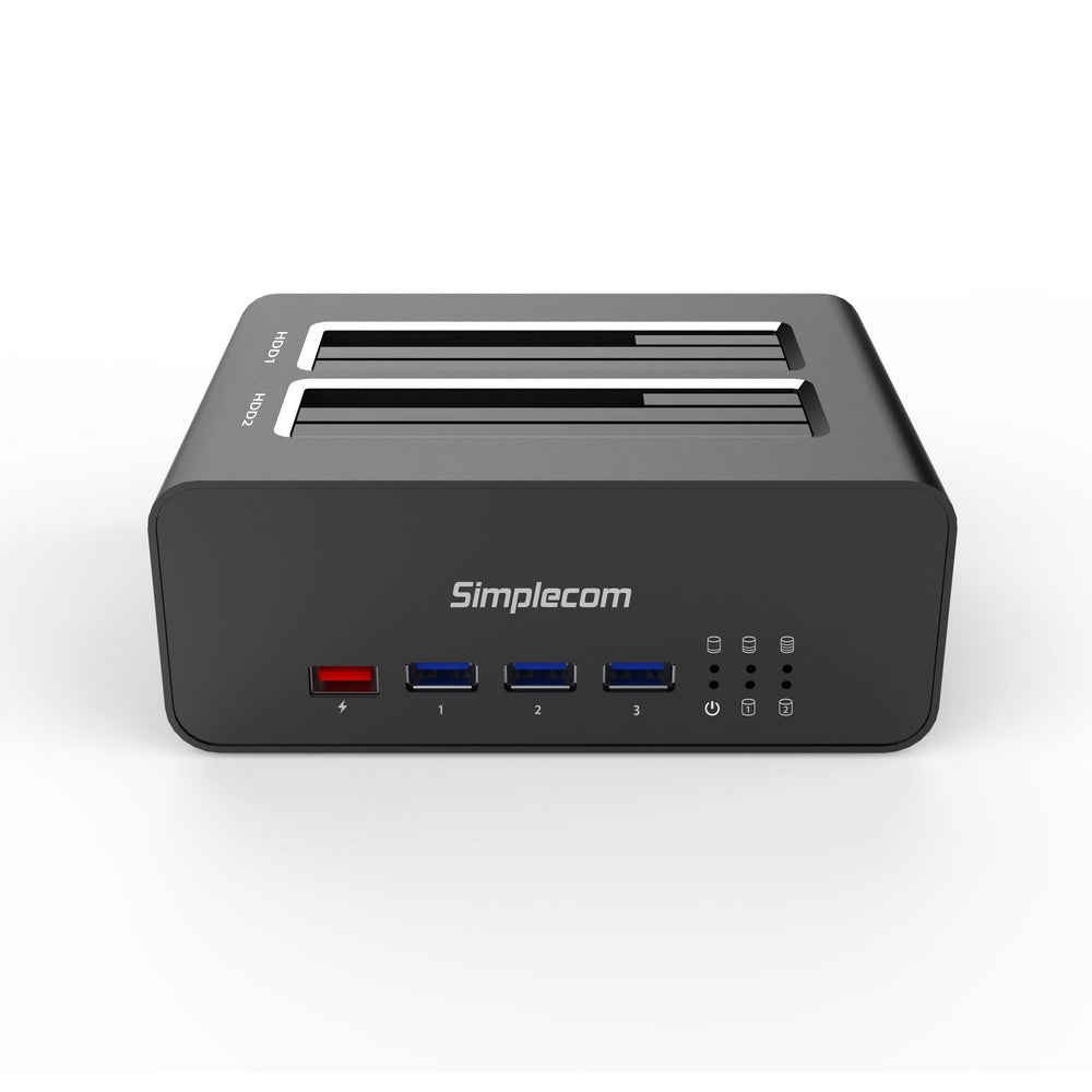 Simplecom SD352 USB 3.0 to Dual SATA Aluminium Docking Station | 3-Port Hub | 1 Port 2.1A USB Charger