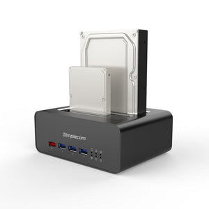 Simplecom SD352 USB 3.0 to Dual SATA Aluminium Docking Station | 3-Port Hub | 1 Port 2.1A USB Charger