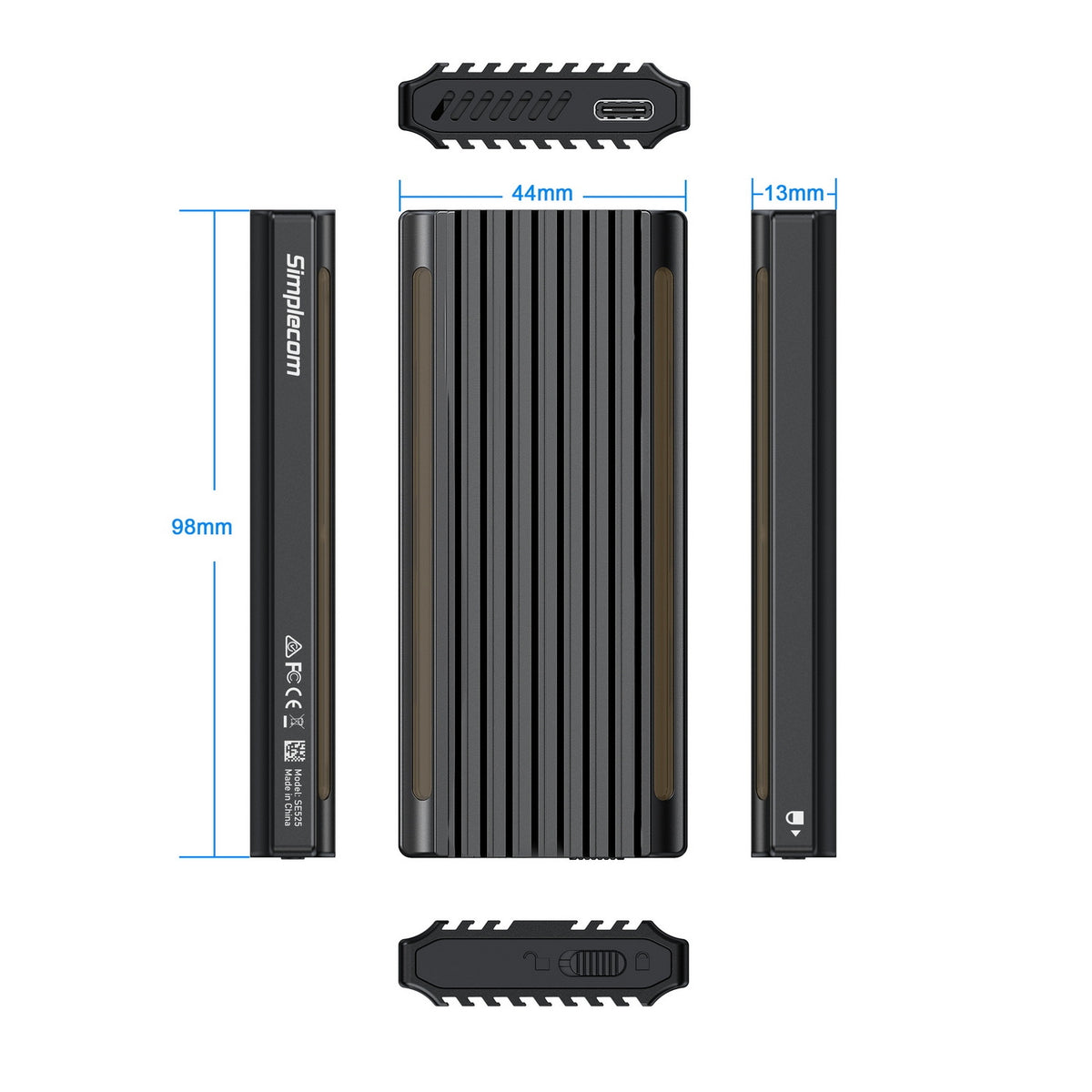 Simplecom SE525 NVMe / SATA M.2 SSD USB-C Enclosure | RGB Light | USB 3.2 Gen 2 | 10Gbps