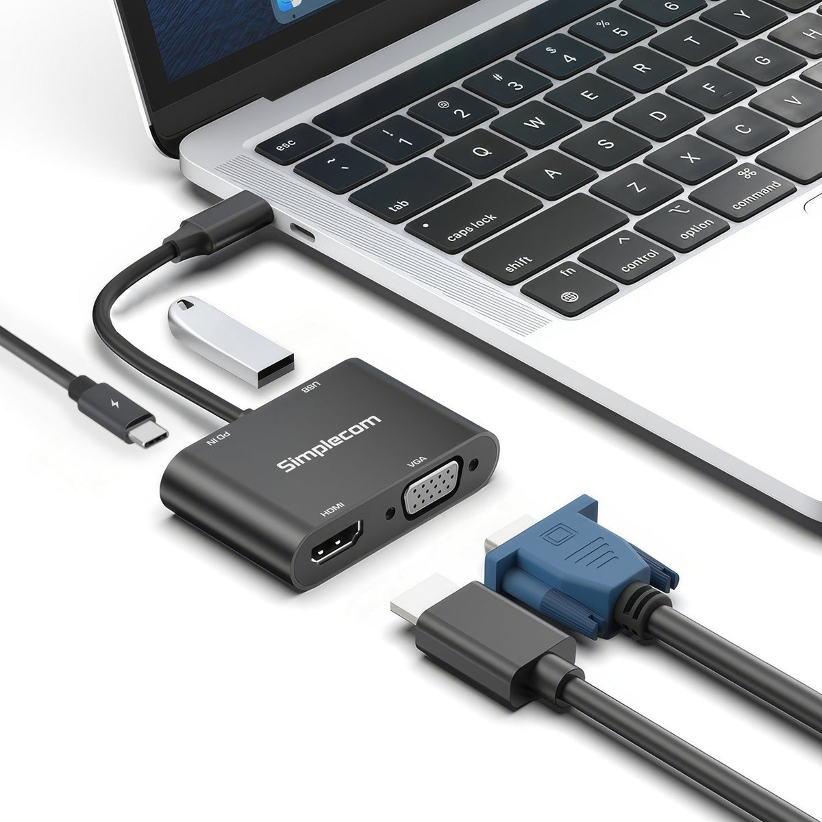 Simplecom DA440 4-in-1 USB-C Multiport Adapter | Power Delivery | USB 3.0 | VGA | HDMI