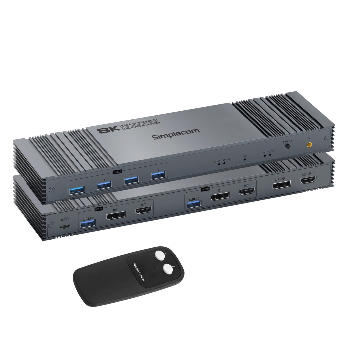 KM490 HDMI & DisplayPort Dual Monitor KVM Switch | 2 Computers | 4-Port USB 3.0 Hub | 5Gbps | 8K@60Hz