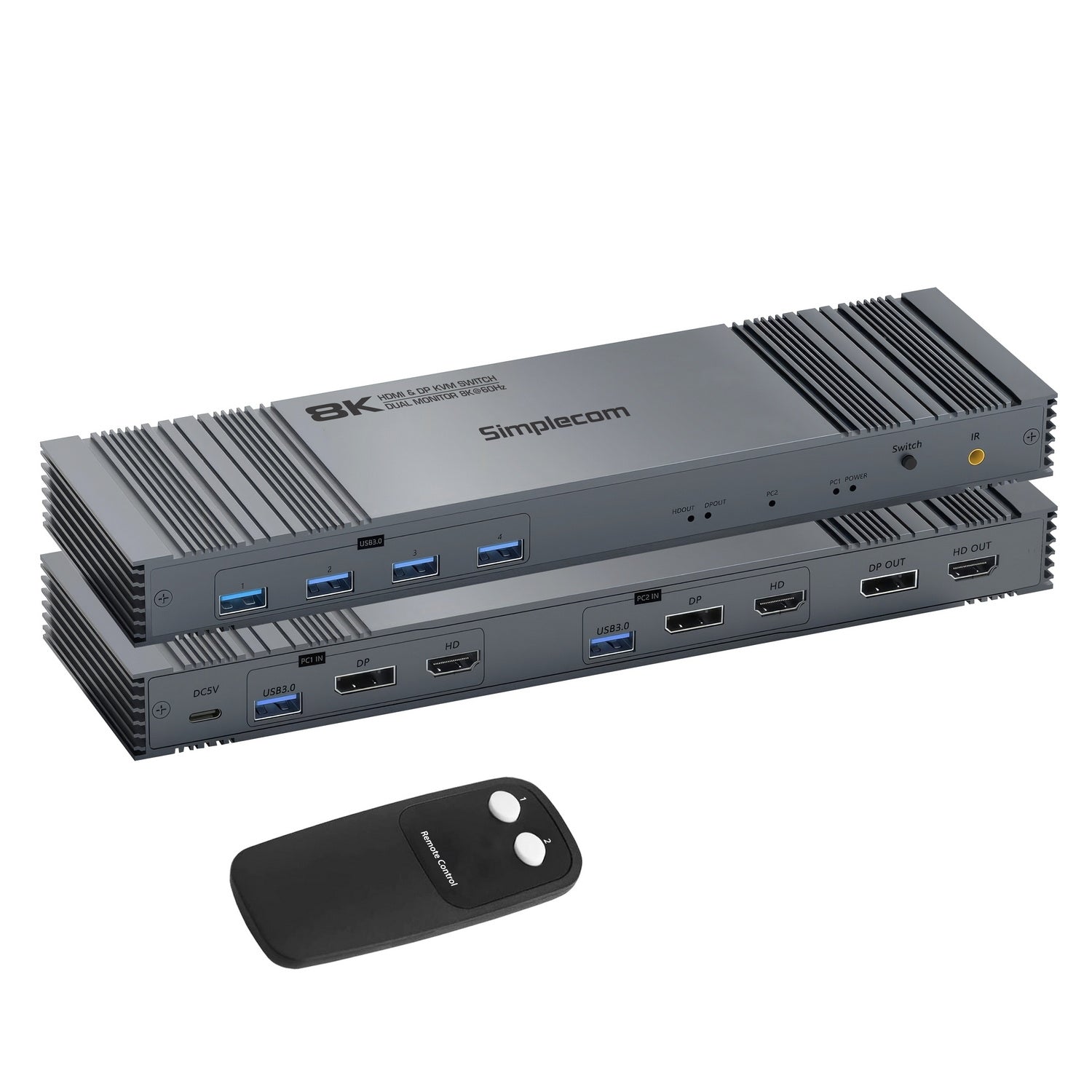 KM490 HDMI & DisplayPort Dual Monitor KVM Switch | 2 Computers | 4-Port USB 3.0 Hub | 5Gbps | 8K@60Hz