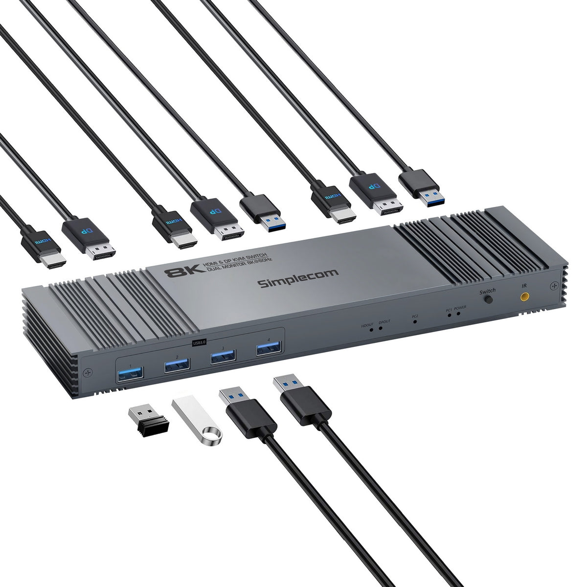 KM490 HDMI & DisplayPort Dual Monitor KVM Switch | 2 Computers | 4-Port USB 3.0 Hub | 5Gbps | 8K@60Hz