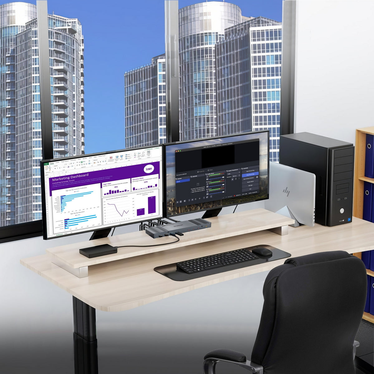 KM490 HDMI & DisplayPort Dual Monitor KVM Switch | 2 Computers | 4-Port USB 3.0 Hub | 5Gbps | 8K@60Hz