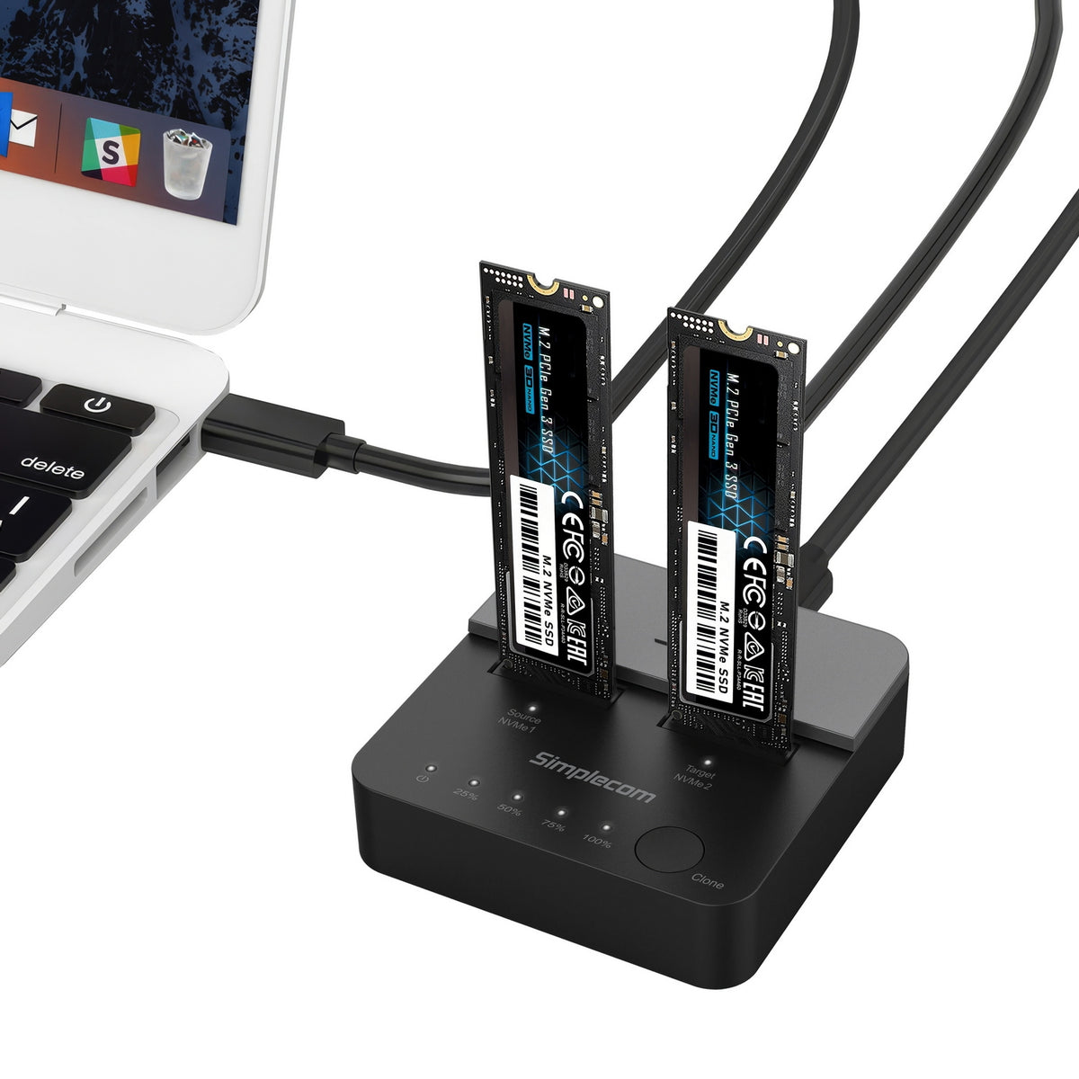 Simplecom SD550v2 USB 3.2 Gen2x2 to Dual Bay NVMe M.2 SSD Docking Station | Duplicator | Offline Clone
