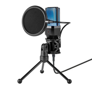 Simplecom UM650 USB Cardioid Condenser Microphone | Gaming Mic with RGB Lights, Tripod & Pop Filter