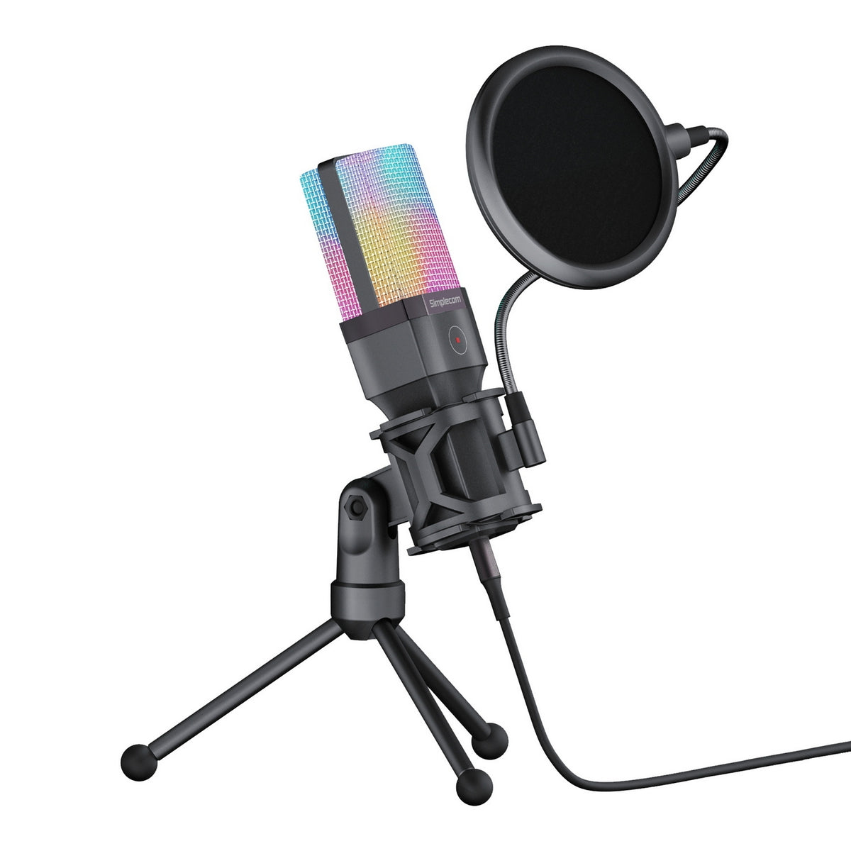 Simplecom UM650 USB Cardioid Condenser Microphone | Gaming Mic with RGB Lights, Tripod & Pop Filter