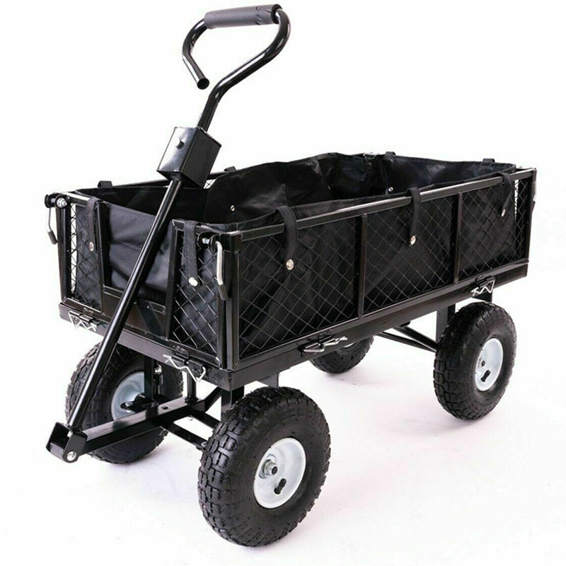 Garden Dump Cart | Rolling Mesh | Steel Frame | 10" Pneumatic Tyres | 300kg Capacity | Black