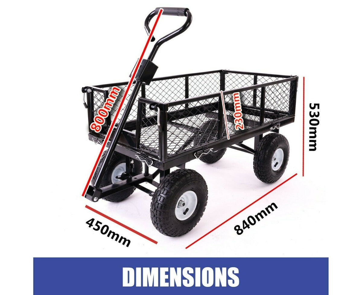 Garden Dump Cart | Rolling Mesh | Steel Frame | 10" Pneumatic Tyres | 300kg Capacity | Black