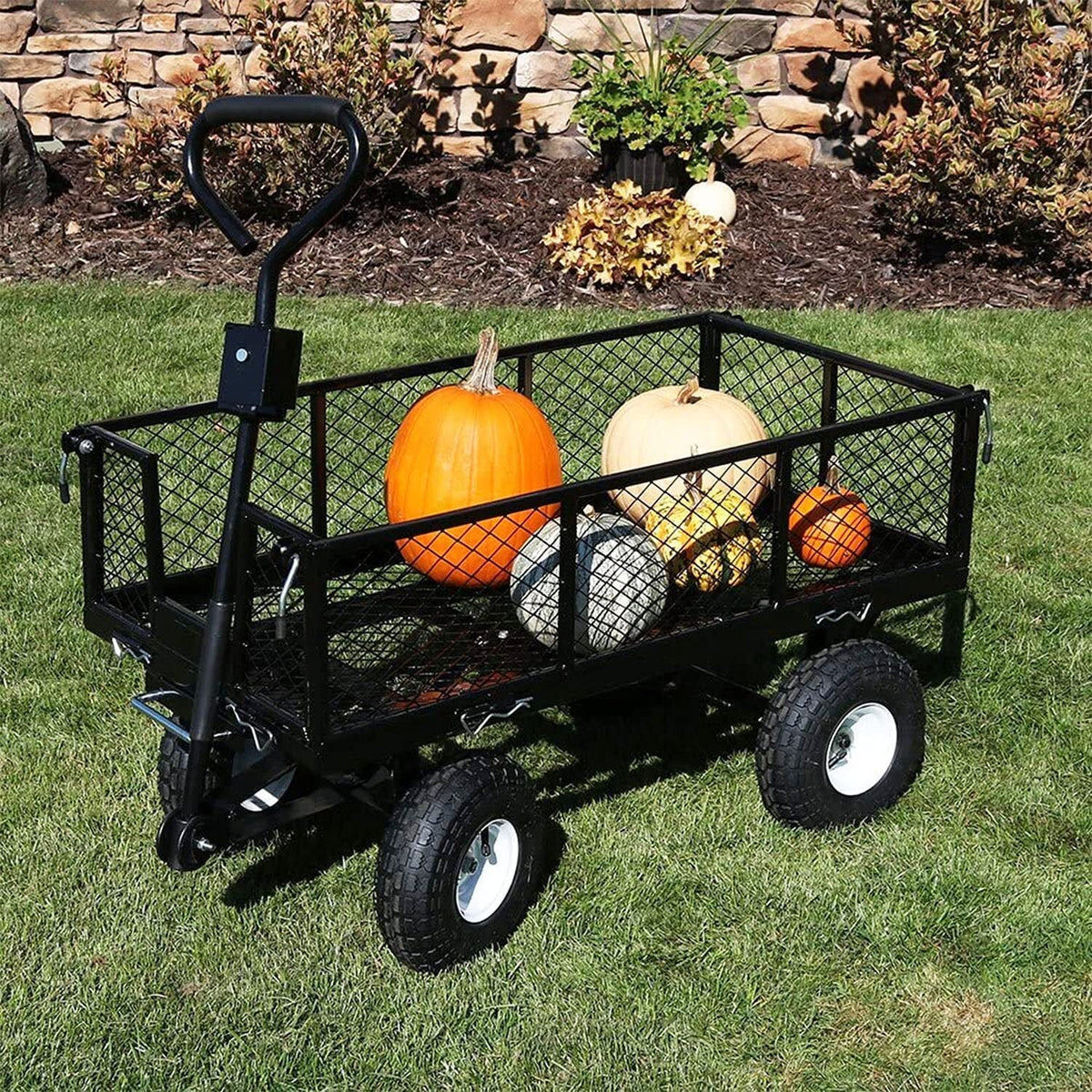 Garden Dump Cart | Rolling Mesh | Steel Frame | 10" Pneumatic Tyres | 300kg Capacity | Black