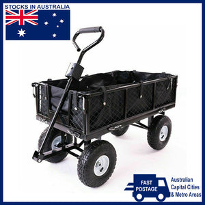 Garden Dump Cart | Rolling Mesh | Steel Frame | 10" Pneumatic Tyres | 300kg Capacity | Black