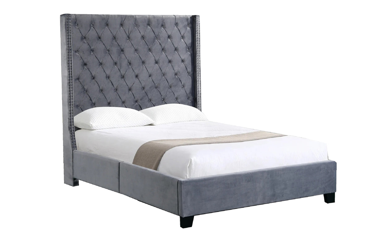 Ella Grey Velvet Winged Bed 180cm | King