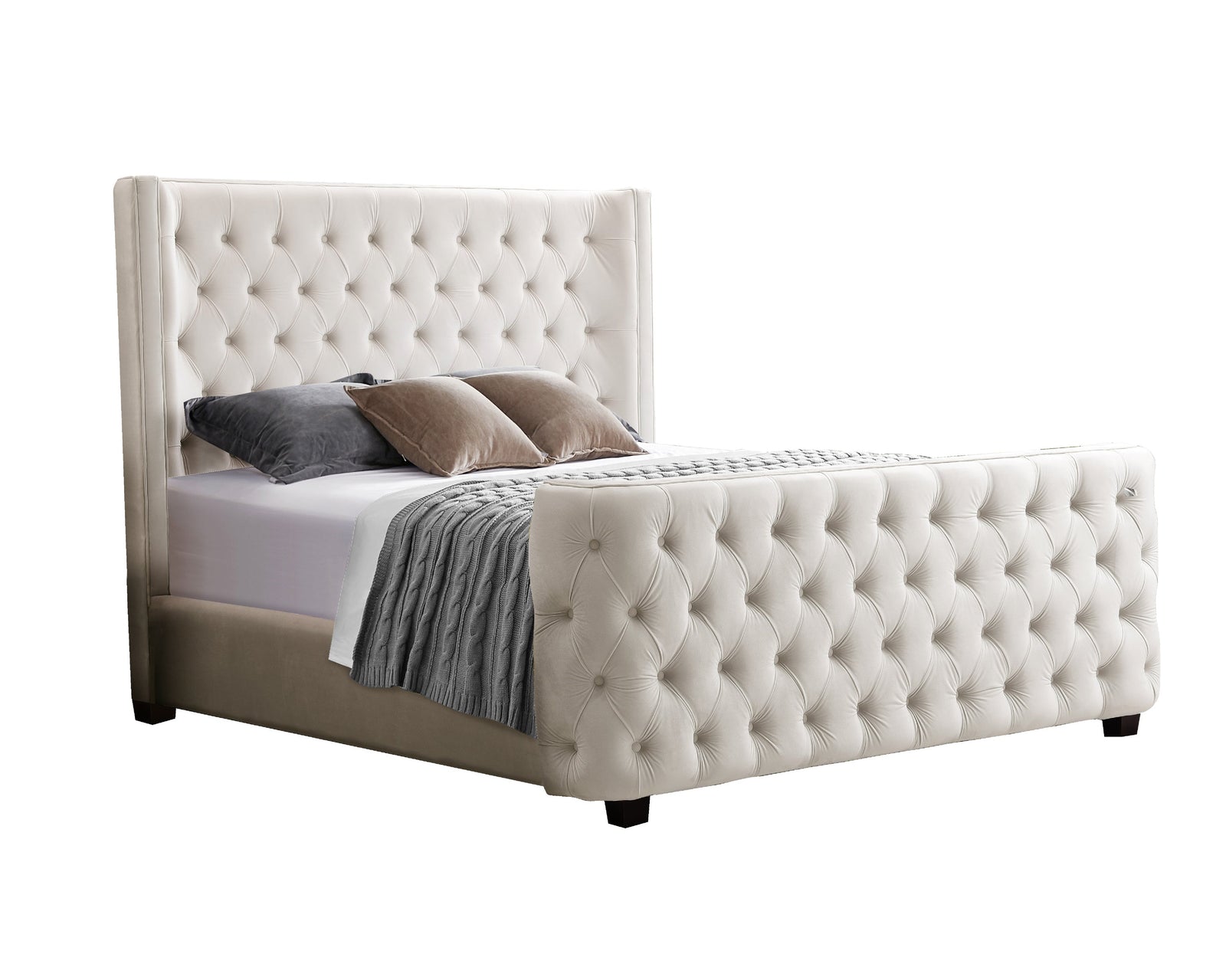 Milan Cream Velvet Tufted Headboard and End Board Bed Frame | King Size
