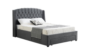 Paris Tall Tufted Velvet Dark Grey Bed with Storage Drawer | King Size