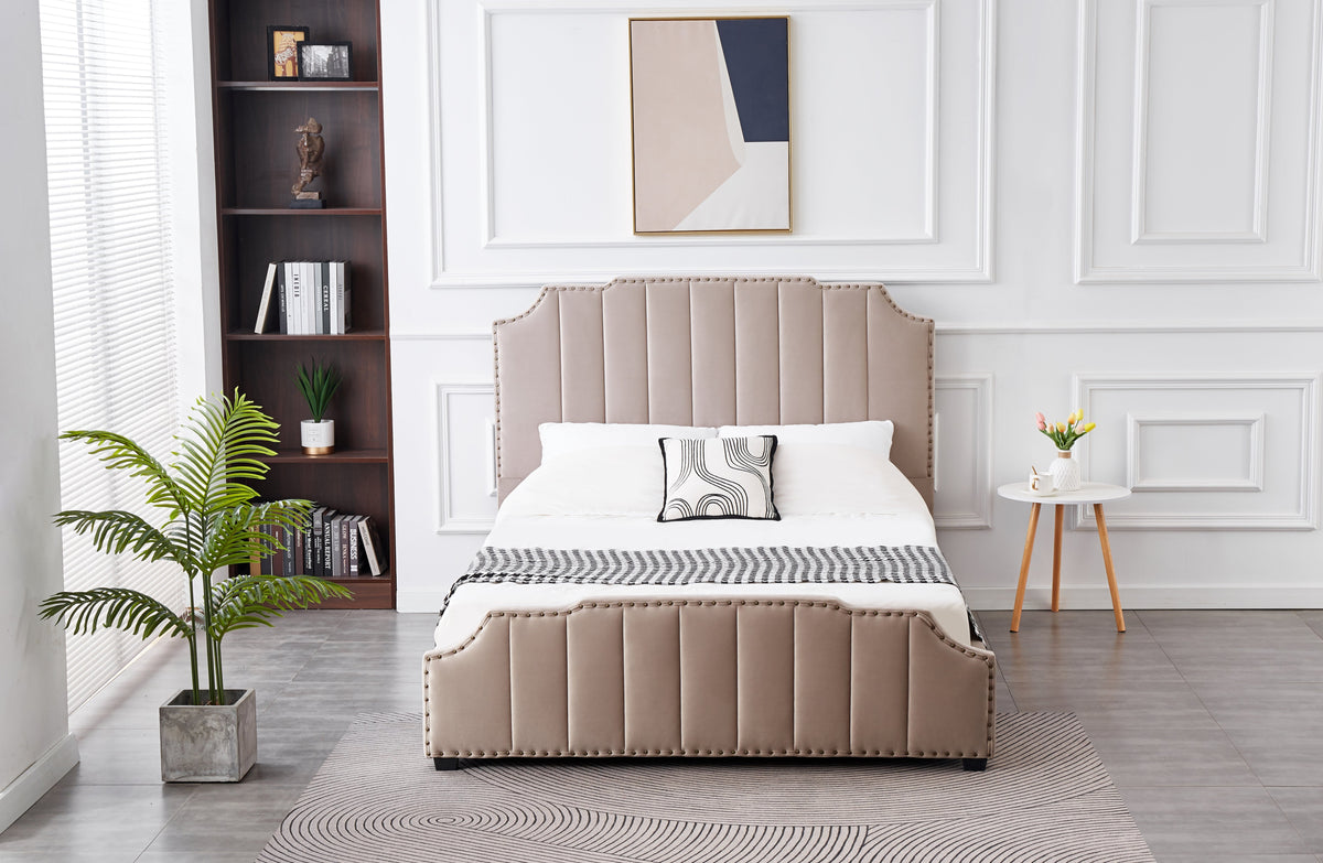 Santosa Champagne Velvet Bed | King Size