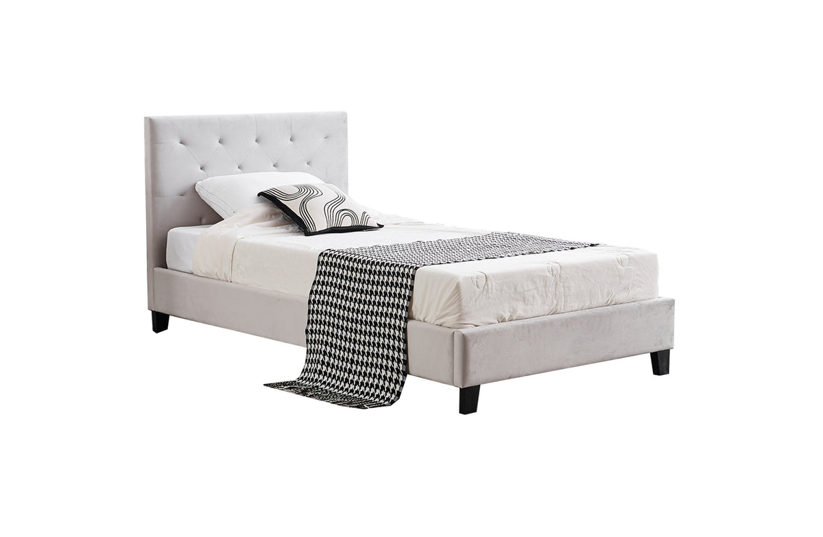 Winston Light Grey Velvet Tufted Bed | King Single Size