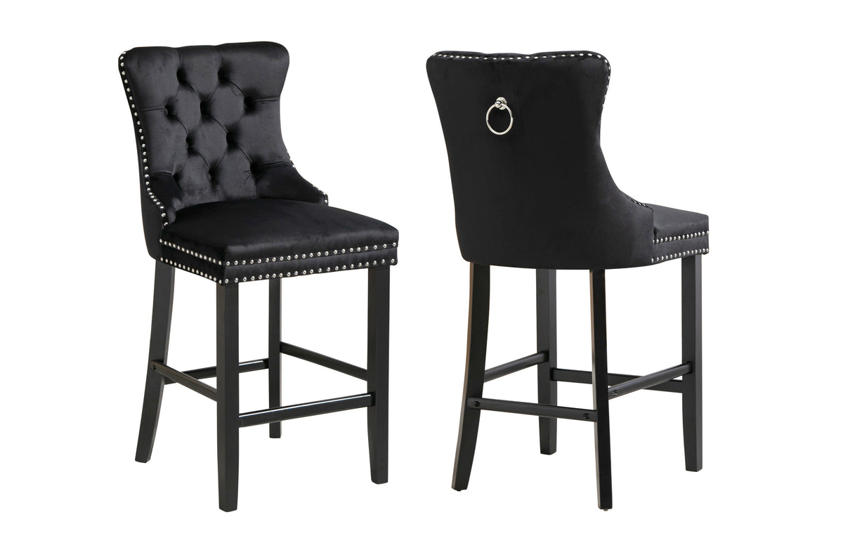 French Provincial Black Bar Stools with Footrest | Set of 2