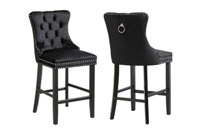 French Provincial Black Bar Stools with Footrest | Set of 2